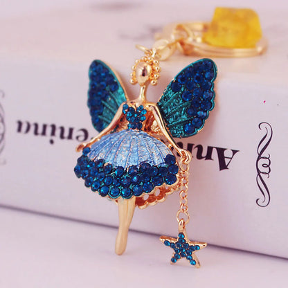 Korean Creative Cute Diamond Angel Girl Crystal Metal Pendant Keychain Wholesale