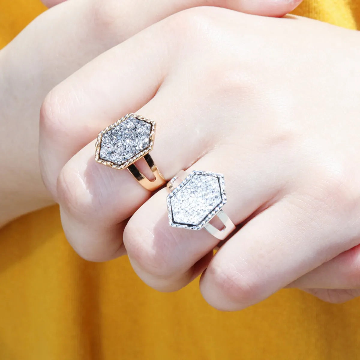 Korean Creative Diamond-shaped Crystal Cluster Adjustable Ring Wholesale Gooddiy