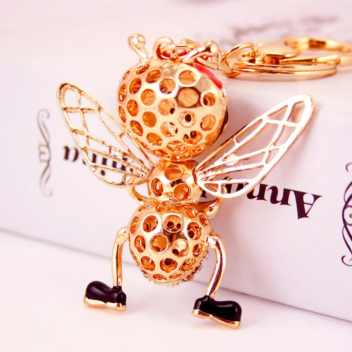 Korean Creative Dripping Craft Cute Bee Keychain Bag Insect Animal Metal Pendant Wholesale