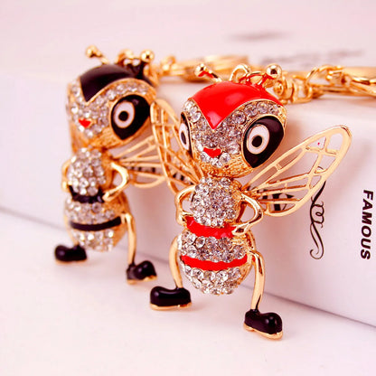 Korean Creative Dripping Craft Cute Bee Keychain Bag Insect Animal Metal Pendant Wholesale