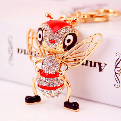 Korean Creative Dripping Craft Cute Bee Keychain Bag Insect Animal Metal Pendant Wholesale