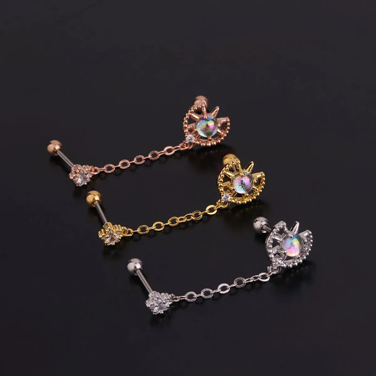 Fashion Geometric Inlaid Zircon Metal Earrings