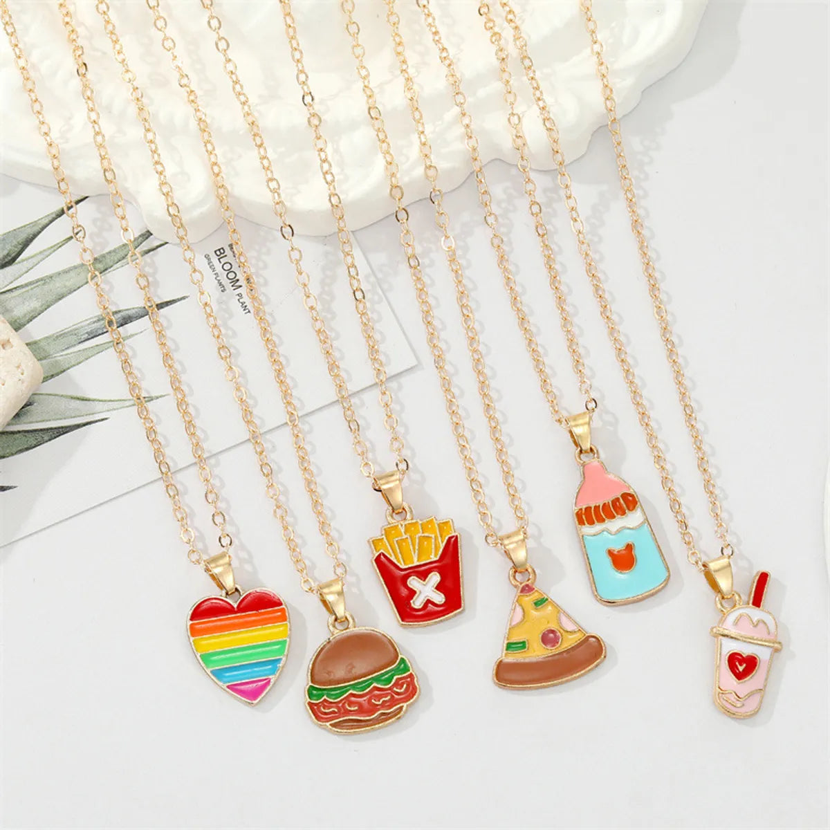 Korean Creative Personality Alloy Dripping Oil French Fries Pizza Food Pendant Necklace