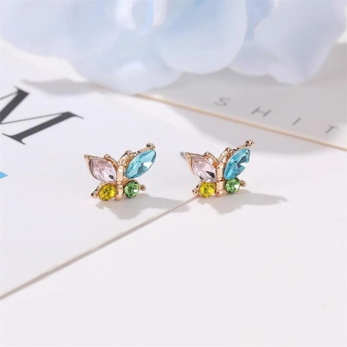 Simple Style Butterfly Plating Alloy Artificial Gemstones Earrings Ear Studs