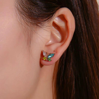 Simple Style Butterfly Plating Alloy Artificial Gemstones Earrings Ear Studs