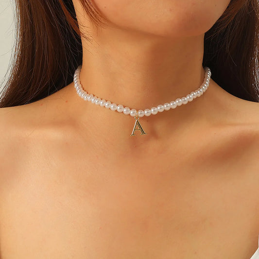 Korean Cute Letter A Pearl Necklace