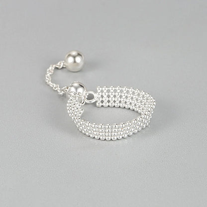 Korean Design Adjustable S925 Sterling Silver Pull Four-Layer Light Bead Adjustable Ring