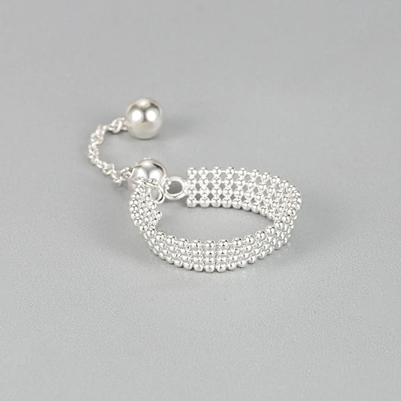 Korean Design Adjustable S925 Sterling Silver Pull Four-Layer Light Bead Adjustable Ring