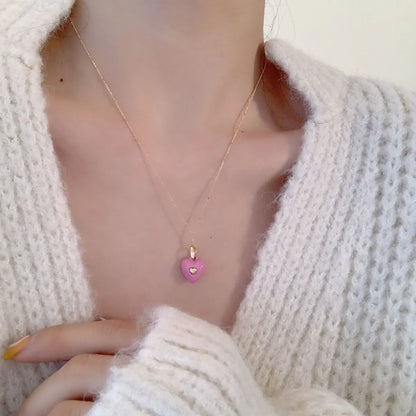 Korean Designer Model Niche Love Necklace For Women New Gentle Peach Heart Drip Glazed Clavicle Chain Elegant Sweater Chain