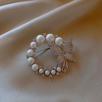 Korean Diamond Pearl Butterfly Brooch Fashion Fixed Clothes Accessories