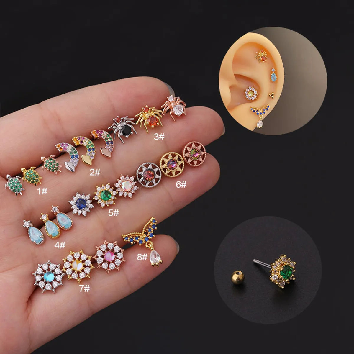 Korean Fashion Color Zircon Fine Needle Stainless Steel Screw Earrings Wholesale Gooddiy