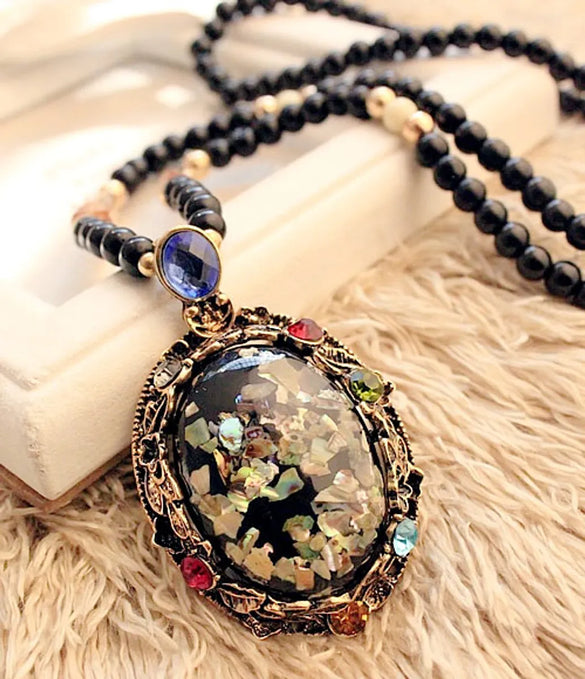 Korean Fashion Colorful Shell Pendant Accessories Crystal Beads Long Necklace Sweater Chain