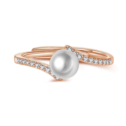 Korean Fashion Diamond Pearl Ring 14k Gold Pearl Ring Personality Simple Jewelry