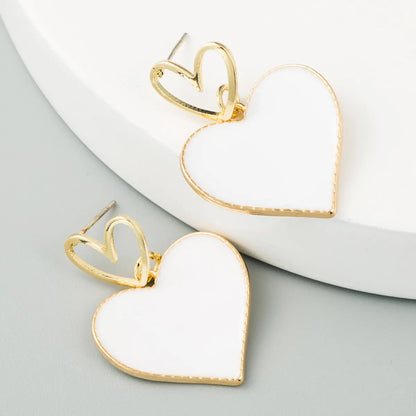 Korean Fashion Double Love Earrings Heart-Shaped Oil Drop Hollow Alloy Earrings S925 Silver Needle Earrings For Women Nihaojewelry Wholesale