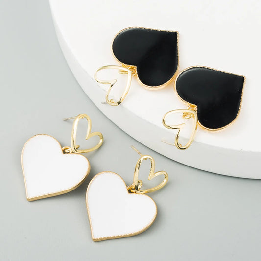 Korean Fashion Double Love Earrings Heart-Shaped Oil Drop Hollow Alloy Earrings S925 Silver Needle Earrings For Women Nihaojewelry Wholesale