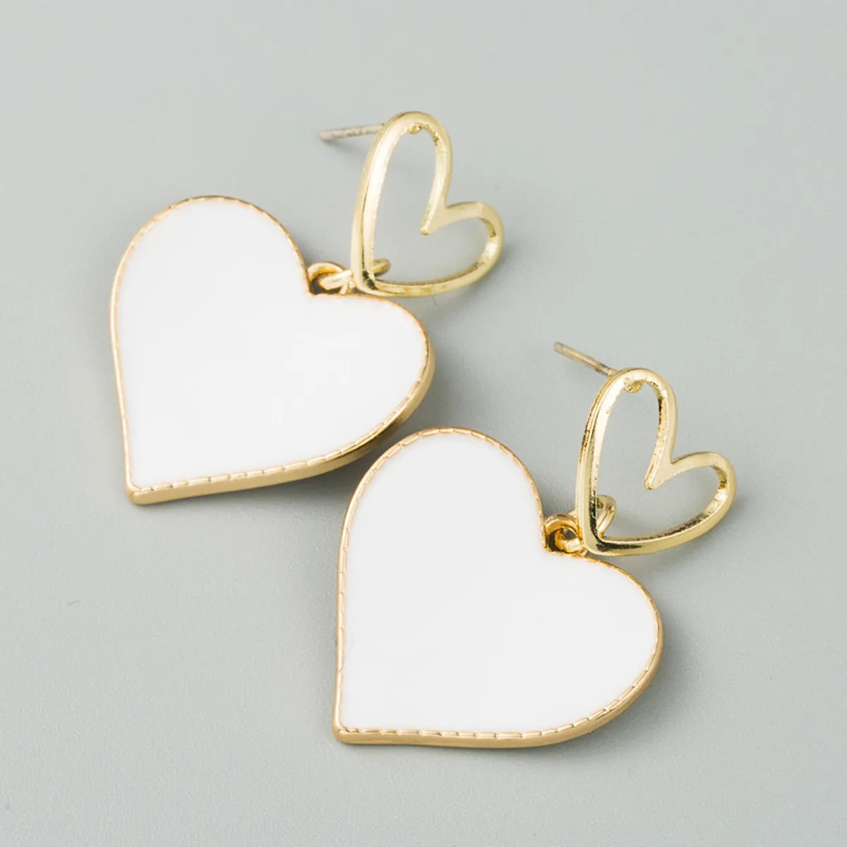 Korean Fashion Double Love Earrings Heart-Shaped Oil Drop Hollow Alloy Earrings S925 Silver Needle Earrings For Women Nihaojewelry Wholesale