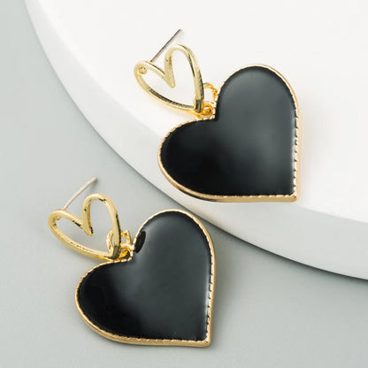 Korean Fashion Double Love Earrings Heart-Shaped Oil Drop Hollow Alloy Earrings S925 Silver Needle Earrings For Women Nihaojewelry Wholesale