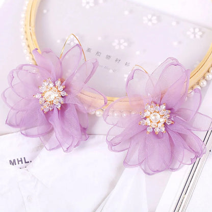 Korean Fashion  Exaggerated Mesh Gauze Flower  Rhinestones Earrings Jewelry Wholesale Nihaojewelry