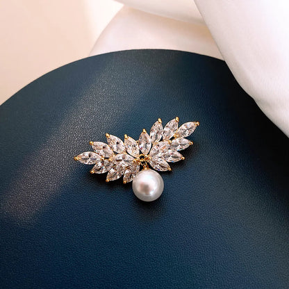 Korean Fashion Flower Pearl Elephant Owl Leaf Alloy Brooch