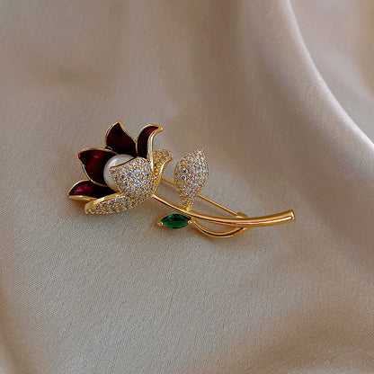 Korean Fashion Flower Pearl Elephant Owl Leaf Alloy Brooch