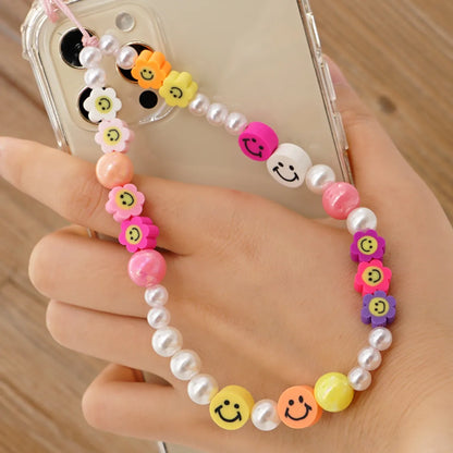 Korean Fashion Flower Smiling Face Pearl Anti-Lost Mobile Phone Lanyard