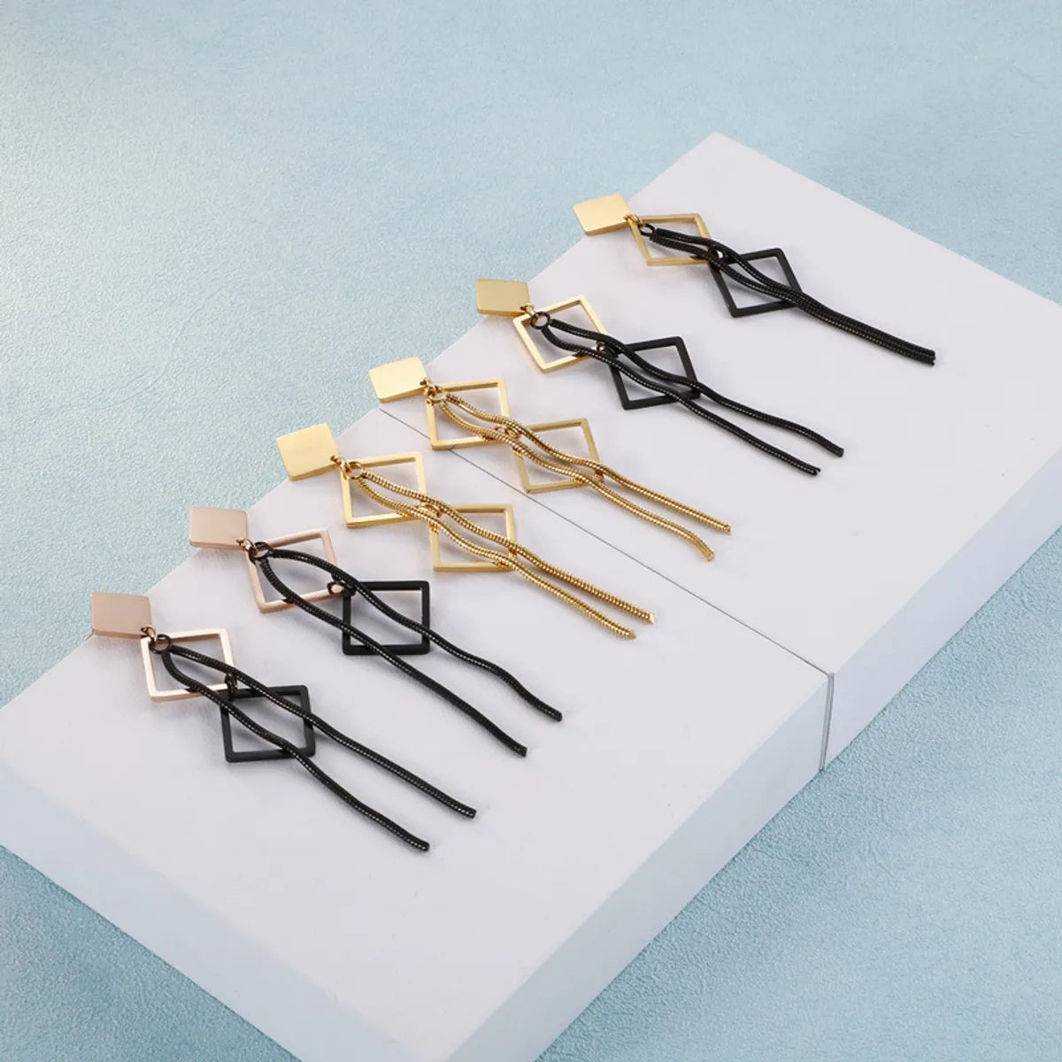 Korean Fashion Graceful Geometric Titanium Steel Women's Earrings New Prismatic Long Earrings Wholesale