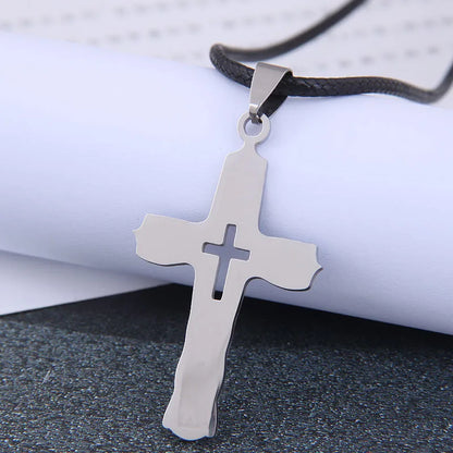 Korean Fashion Hip-Hop Simple Cross Stainless Steel Temperament Wax Rope Necklace