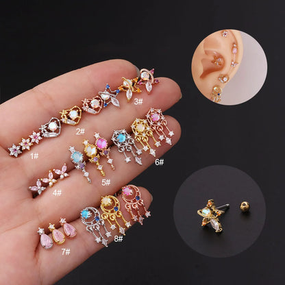 Korean Fashion Inlaid Color Zircon Fine Needle Stainless Steel Ear Studs Wholesale Gooddiy