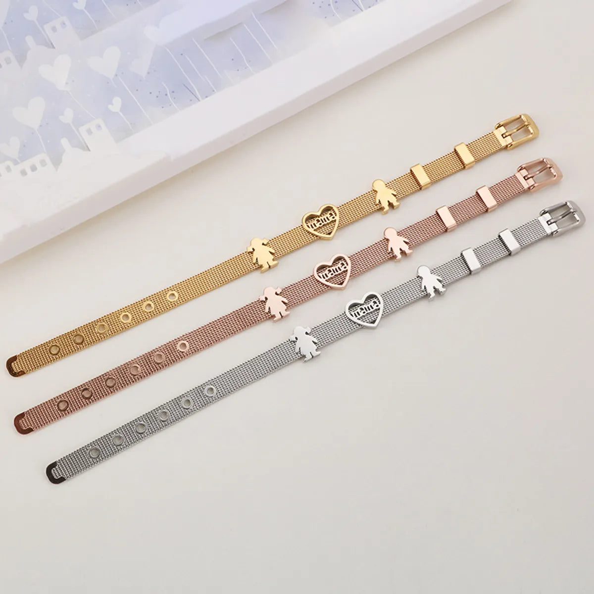 Korean Fashion Mesh Strap Bracelet For Boys And Girls Simple Heart-shaped Hollow Letter Mama Bracelet