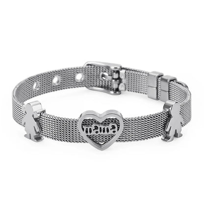 Korean Fashion Mesh Strap Bracelet For Boys And Girls Simple Heart-shaped Hollow Letter Mama Bracelet