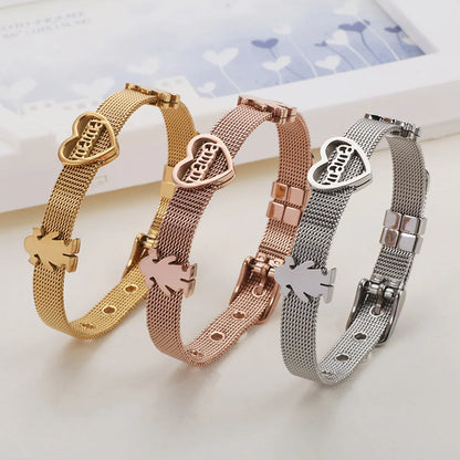 Korean Fashion Mesh Strap Bracelet For Boys And Girls Simple Heart-shaped Hollow Letter Mama Bracelet