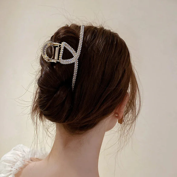 Korean Fashion Pearl Diamond-Encrusted Hair Shark Clip Hairpin Simple Hair Accessories