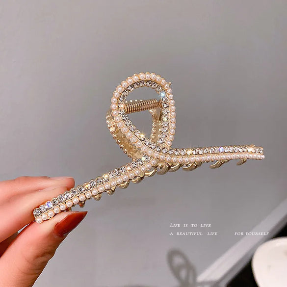 Korean Fashion Pearl Diamond-Encrusted Hair Shark Clip Hairpin Simple Hair Accessories