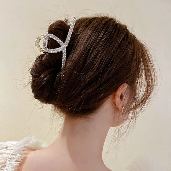 Korean Fashion Pearl Diamond-Encrusted Hair Shark Clip Hairpin Simple Hair Accessories