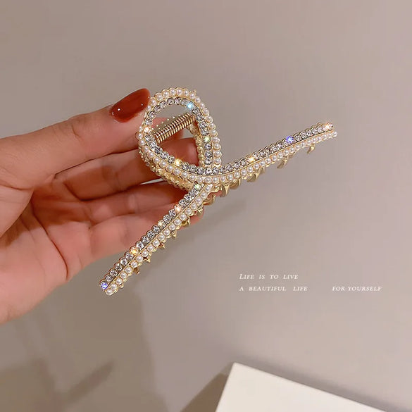 Korean Fashion Pearl Diamond-Encrusted Hair Shark Clip Hairpin Simple Hair Accessories