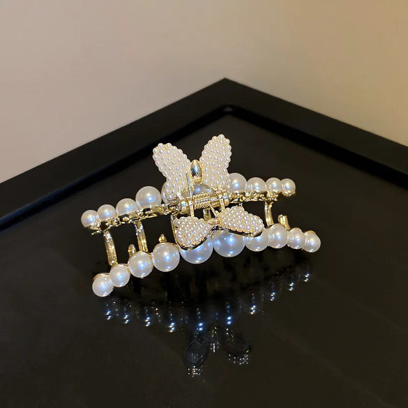 Korean Fashion Pearl Diamond-Encrusted Hair Shark Clip Hairpin Simple Hair Accessories