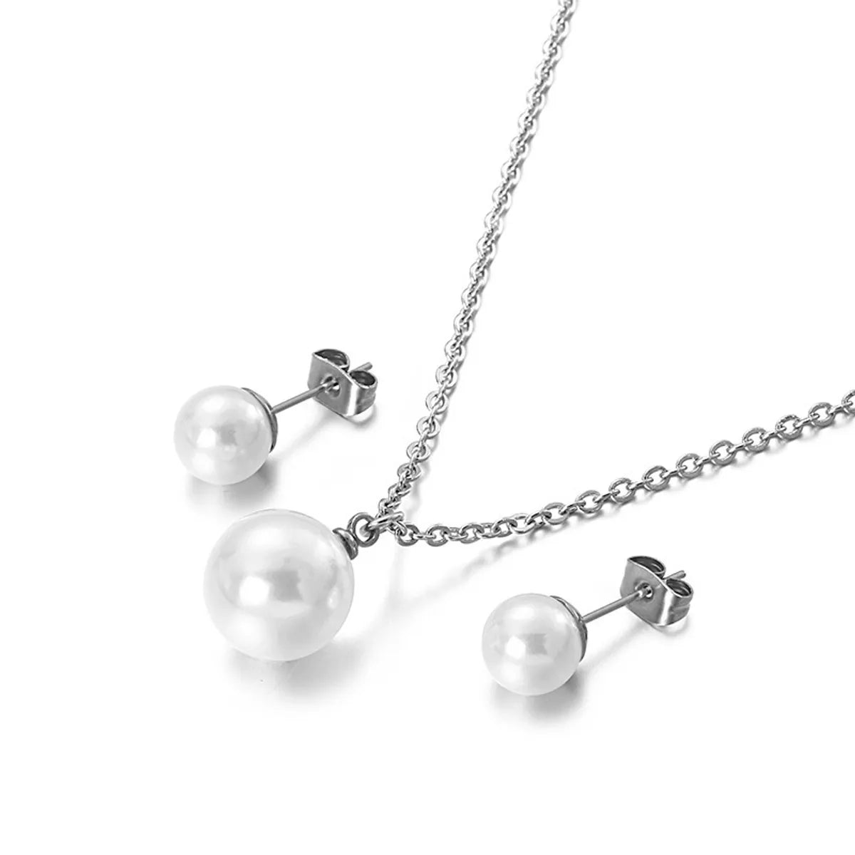 Korean Fashion Pearl Pendant Stainless Steel Earrings Set Wholesale Gooddiy