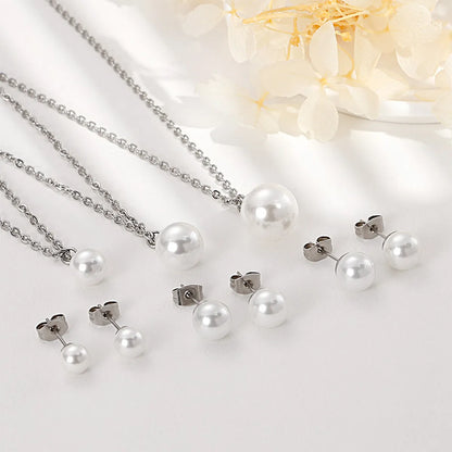 Korean Fashion Pearl Pendant Stainless Steel Earrings Set Wholesale Gooddiy