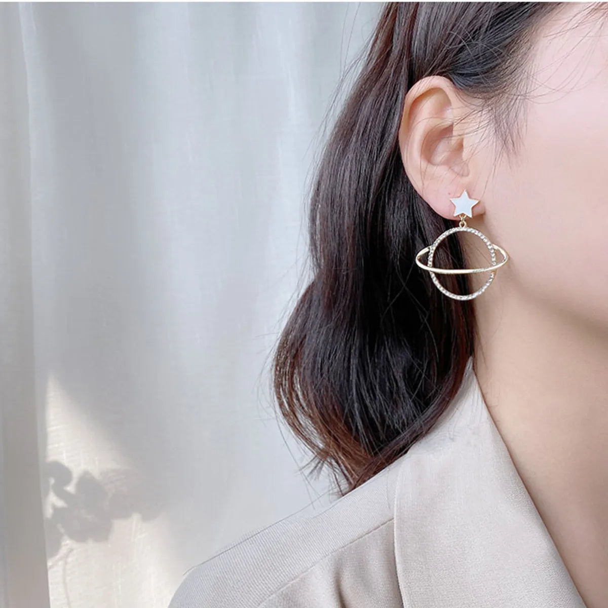 Korean Fashion  Rhinestone Planet Earrings Drop Oil Earrings Femininity Wholesale Nihaojewelry