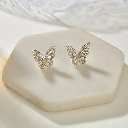 Korean Fashion Simple Full Diamond Butterfly Earrings