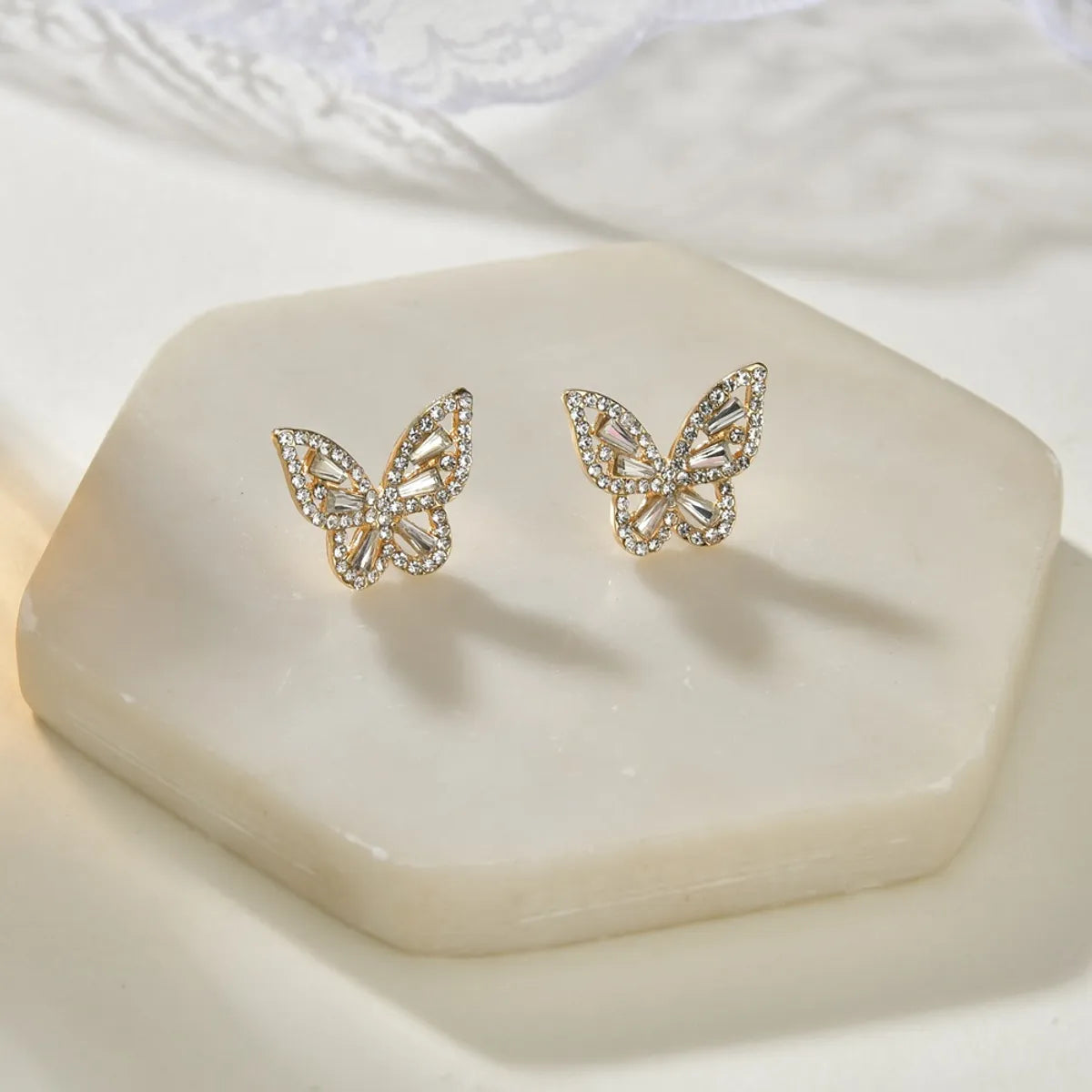 Korean Fashion Simple Full Diamond Butterfly Earrings