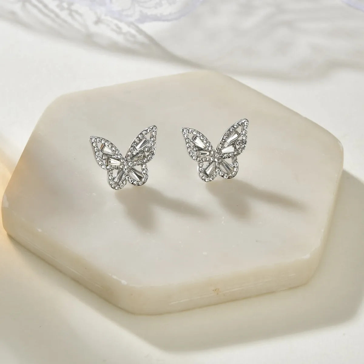 Korean Fashion Simple Full Diamond Butterfly Earrings