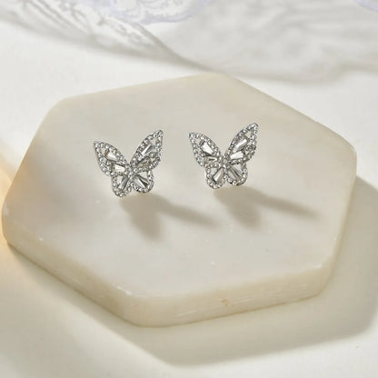 Korean Fashion Simple Full Diamond Butterfly Earrings