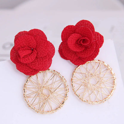 Korean Fashion Sweet Flower Metal Capture Mesh Stud Earrings Fahsion Jewelry Wholesale