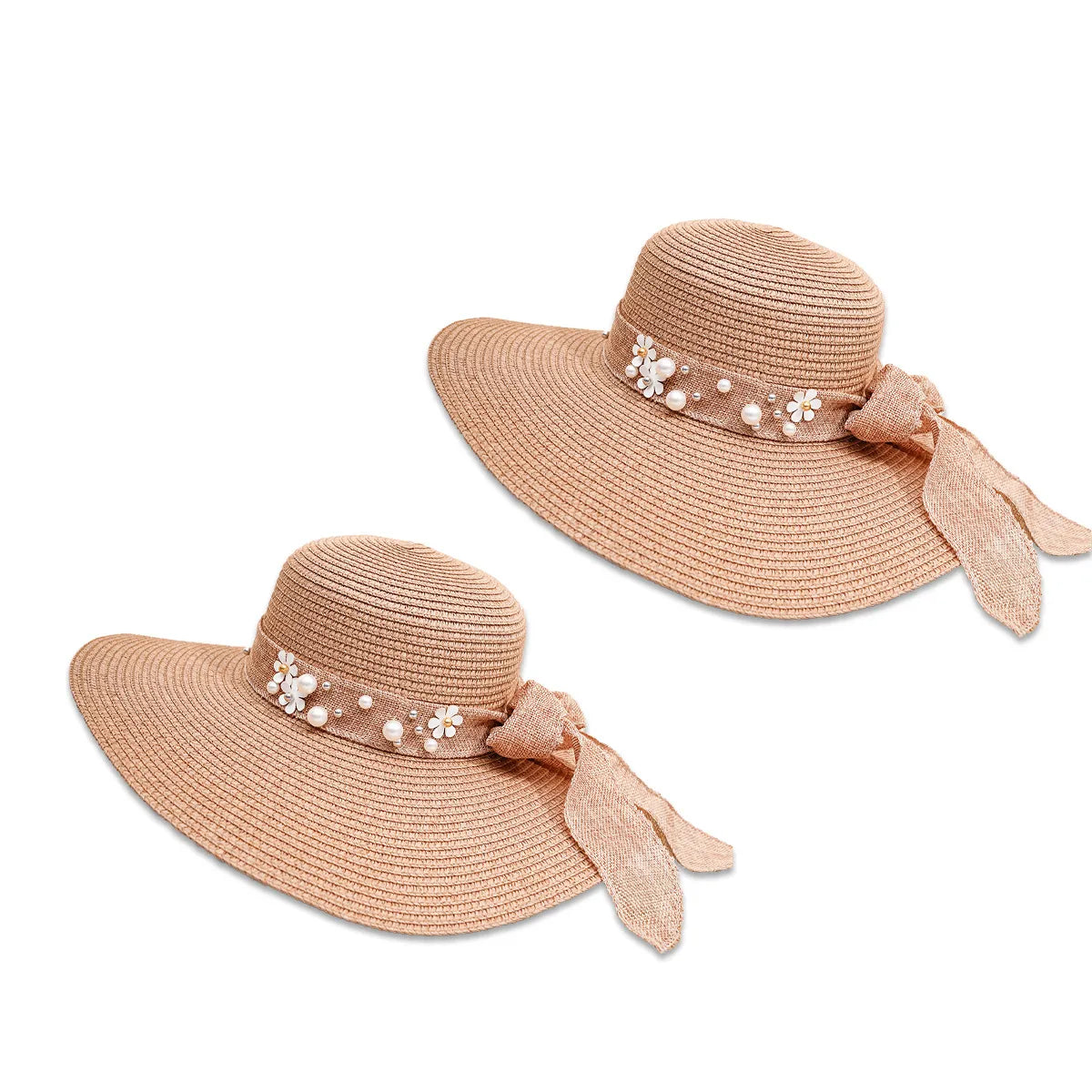 Korean Flower Hemp Strap Straw Hat Women Wide-Brimmed Sunshade Cap