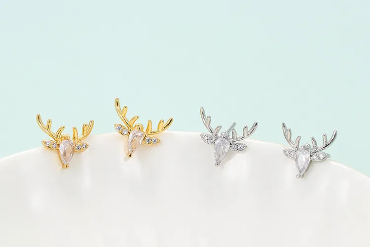 Korean Giraffe Elk Earrings Antlers Copper Zircon Earrings