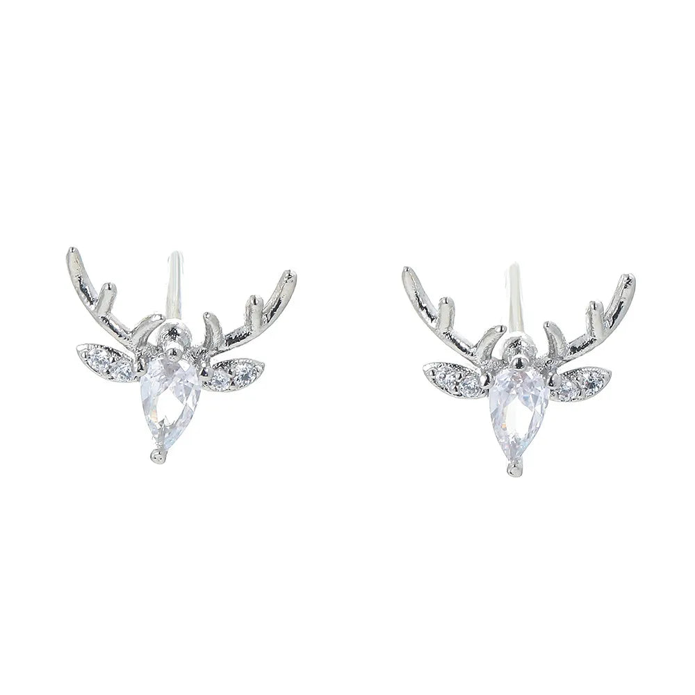 Korean Giraffe Elk Earrings Antlers Copper Zircon Earrings