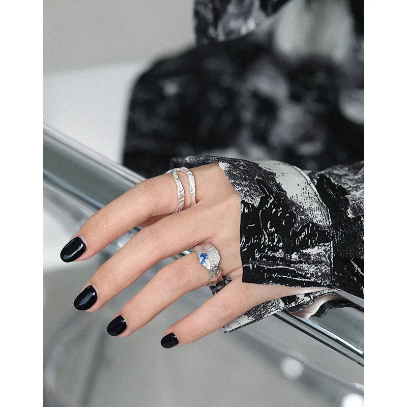 Korean Irregular Surface Zircon Sterling Silver Ring