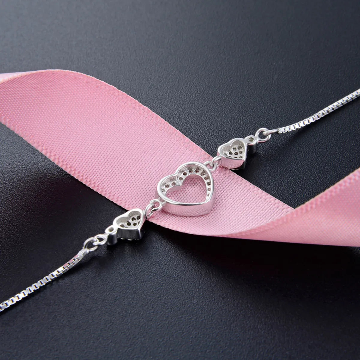 Korean Jewelry Heart Diamond S925 Silver Bracelet Simple Jewelry Wholesale