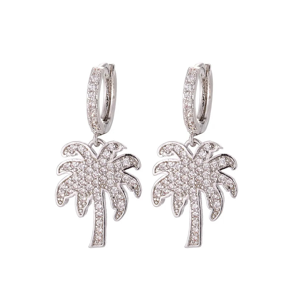 Korean Long Coconut Tree Color Diamond Earrings